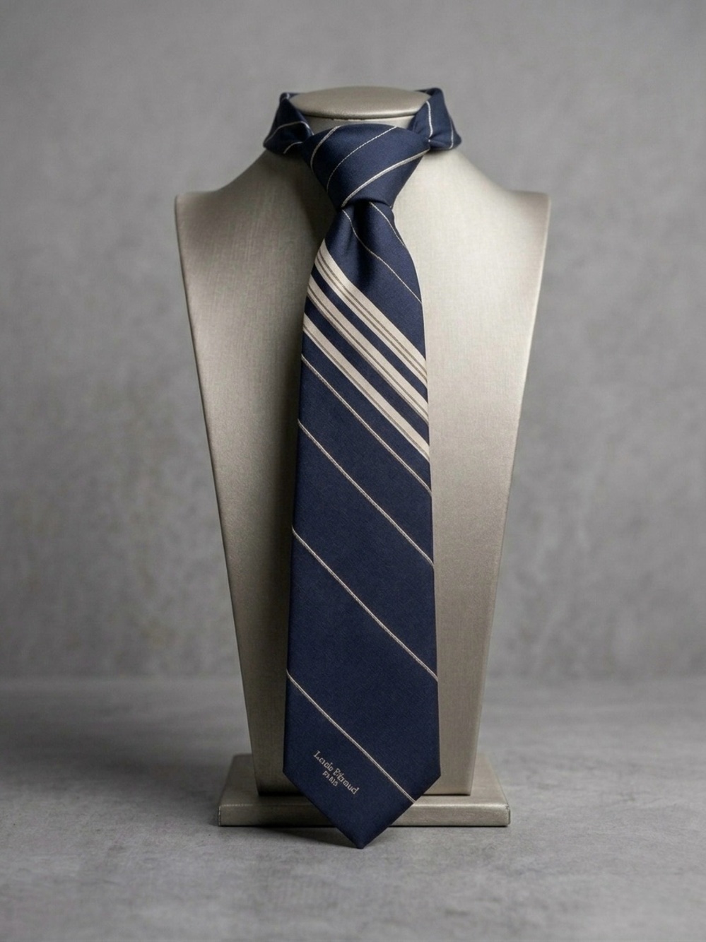 Louis Feraud Navy and Cream Diagonal Stripe 100% Silk Tie